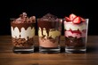 Serving Up Sweet Elegance: Indulge in Four Chocolate Parfaits, Showcased in Exquisite Clear Glasses