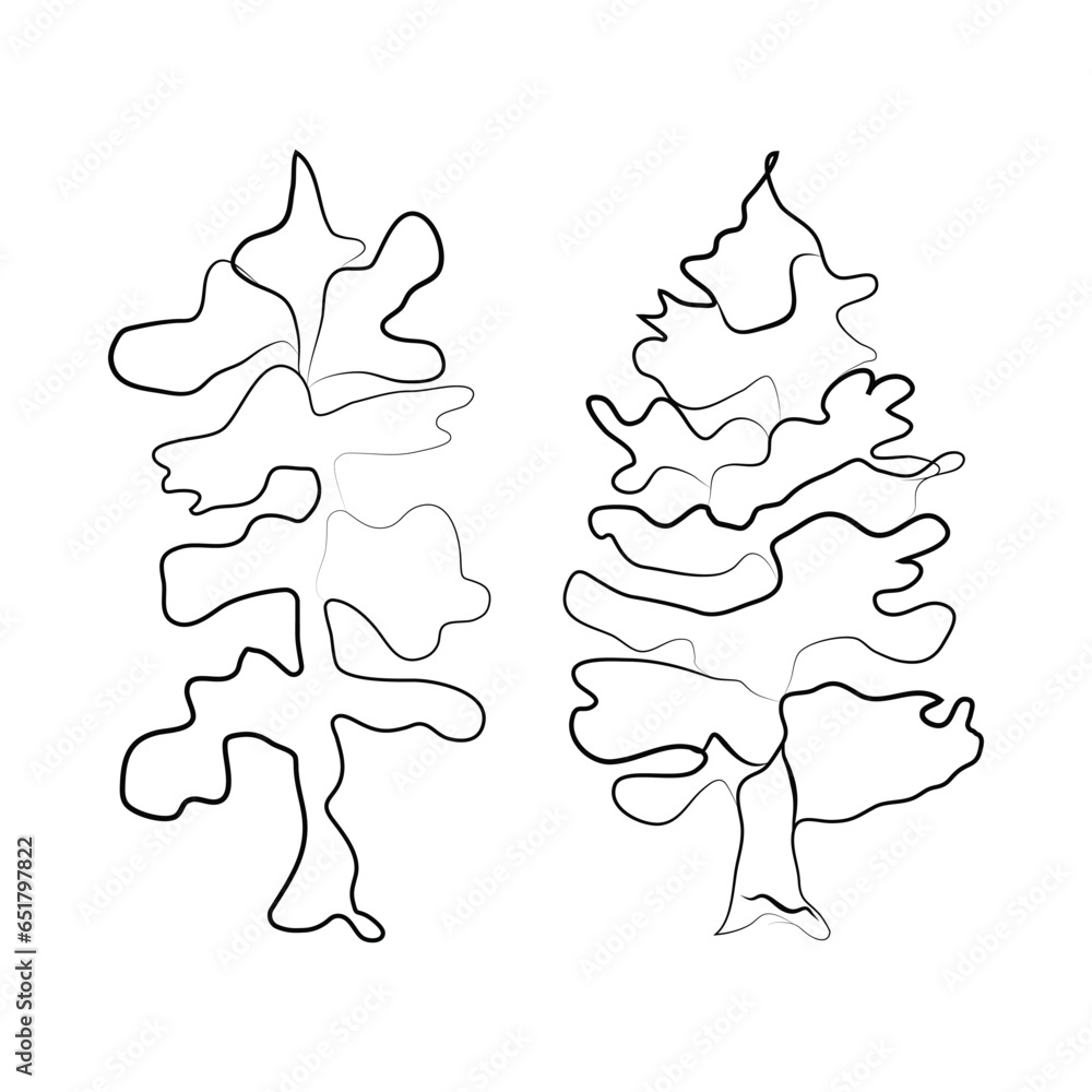Line art various trunks and foliage of plants, forest trees. Sketch ...