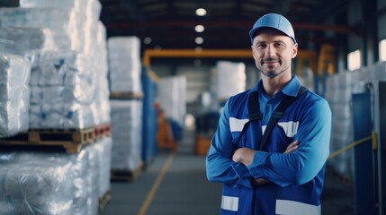 Wall Mural - Mechanical engineer inspects waste recycling system in factory.