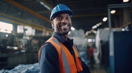 Wall Mural - Mechanical engineer inspects waste recycling system in factory.