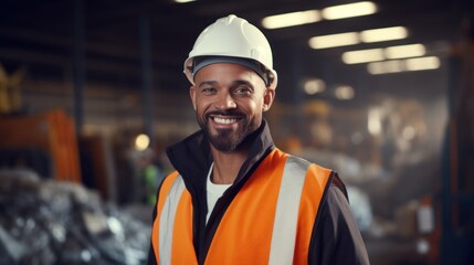 Wall Mural - Mechanical engineer inspects waste recycling system in factory.