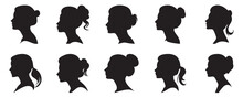 Silhouette Of A Woman Seen From The Side Collection, Vector Clip Art