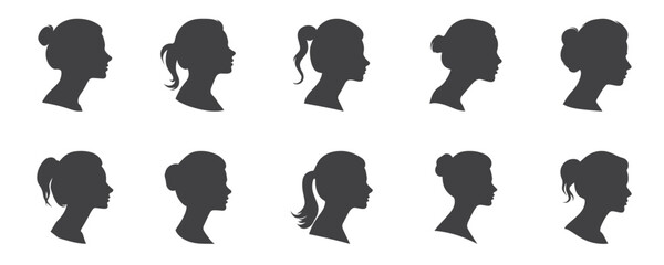 Wall Mural - Silhouette of a woman seen from the side collection, vector clip art