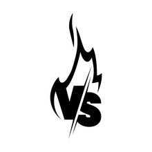 Versus Sign Surrounded By Flames. Black And White Symbol. Vector Illustration