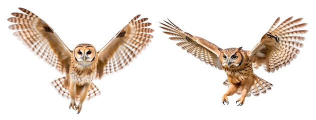 Wall Mural - Two set of owl couple flying together on isolated background