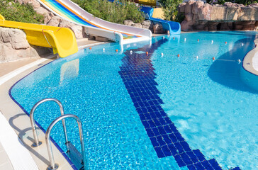 Poster - Details with blue water in the pool as a background