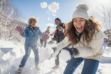 Students are playing snowballs.