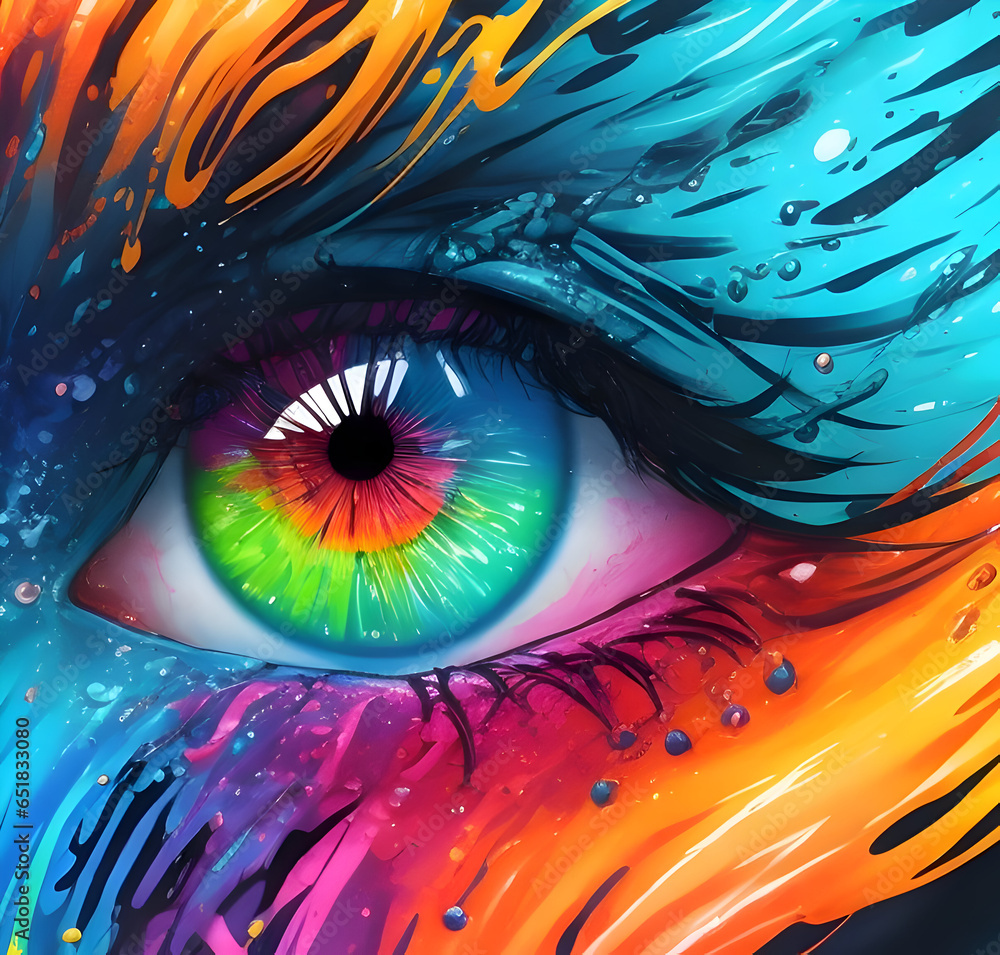 Eye. Splash art vibrant neon color effect. Can be use as web banner ...