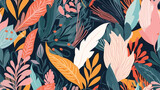 Fototapeta Młodzieżowe - Modern exotic floral jungle pattern. Collage contemporary seamless pattern. Hand drawn cartoon style pattern 