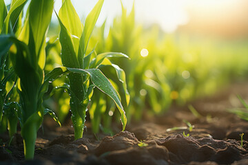 Green maize plant at agriculture field