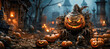 © VicenSanh - Halloween scene, a pumpkin head laughing evil, with lots of pumpkins around, horror, scary