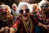 Fototapeta  - Cheerful old people partying
