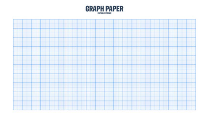 Wall Mural - Sheet of graph paper with grid. Millimeter paper texture, geometric pattern. Blue lined blank for drawing, studying, technical engineering or scale measurement. Vector illustration