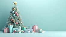 Present Gifts Under The Christmas Tree Lights Decorating On Green Background Christmas Festive Greeting Celebrate Joyful Background