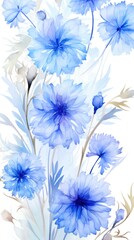  Backgrounds and backdrops for the design of mobile phone presentations or instagram stories: Cornflower pattern on a white background in watercolor style