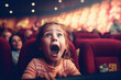 A kid exciting face in the movie theater or stage play.