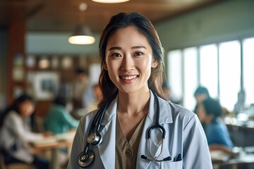 Doctor with Stethoscope in a Hospital, medical professional in clinic, healthcare provider, female physician, hospital consultation