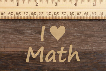 Wall Mural - I love math message with wood ruler