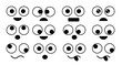 Cartoon faces. Expressive eyes and mouth, smiling, crying and surprised character face expressions. Caricature comic emotions or emoticon doodle. Isolated vector illustration icons set