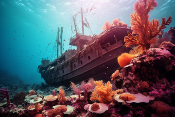 Wall Mural - ship wreck in a sea