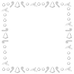 Wall Mural - Vector square frame of contour festive Christmas symbols in doodle style. New year Xmas background, border for winter holidays decor, greeting cards