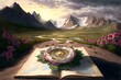 painting of an unfolded 2015 roadmap of Wyoming and Colorado with a compass and a rose petal on top god rays volumetric lighting fantasy aesthetic detailed realistic 