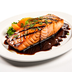 Sticker - Grilled salmon steak showcasing its rich hues splendidly isolated on white 