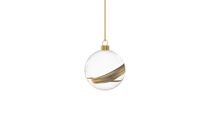 Wall Mural - glossy transparent glass christmas ball christmastree with diagonal 3d golden flow hanging from top 