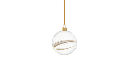 Wall Mural - glossy transparent glass christmas ball christmastree with golden swirl stripes hanging from top upr