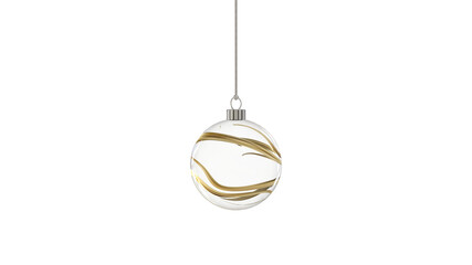 Wall Mural - glossy transparent glass christmas ball christmastree with many horizontal golden flows hanging from