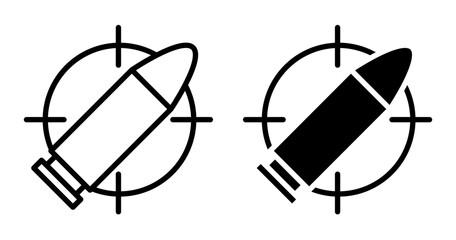 bullet on target icon icon set in black filled and outlined style. suitable for UI designs