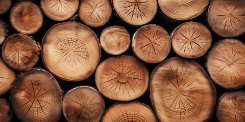 Wall Mural - Wooden natural sawn logs as background.