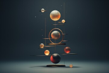 Wall Mural - a picture of a bunch of planets hanging on a rack. this image can be used to represent the solar sys