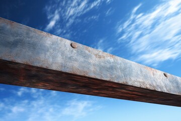 Canvas Print - A detailed view of a metal beam set against a vibrant blue sky. This image can be used to showcase construction, architecture, or engineering concepts.