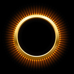 Wall Mural - gold ring with flash rays and sparks vector illustration. realistic 3d circle shiny golden frame wit