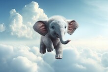 Baby Elephant In Clouds. Cute Animal Love. Generate Ai