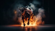 Bull Running On Fire. Business Bull Market Concept. Ai Generated
