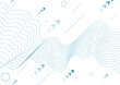 Technology minimal background with blue wavy lines and arrows. Futuristic vector design