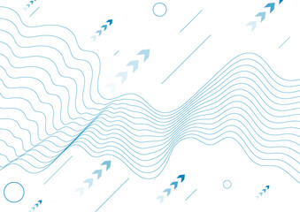 Wall Mural - Technology minimal background with blue wavy lines and arrows. Futuristic vector design