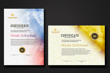 Wall Mural - Set modern certificate template with gradation colorful polygon shape ornament