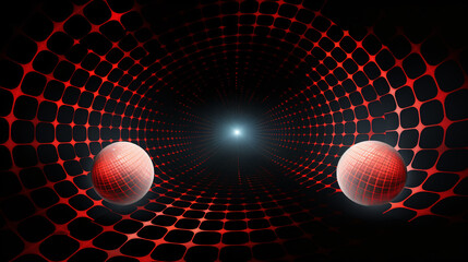 Wall Mural - a vintage-style grid funnel and tunnel create an abstract background with a teleportation or molecul