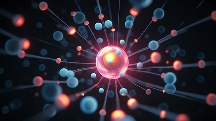 Wall Mural - subatomic particles within the atom, a fundamental concept in physics, portrayed in a 3d-rendered im