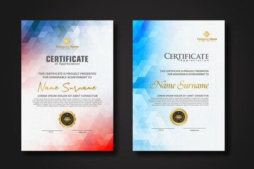 Wall Mural - Set modern certificate template with gradation colorful polygon shape ornament