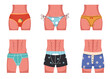 Woman man underwear underpants swim pants isolated set. Vector graphic design illustration