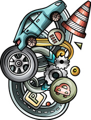 Wall Mural - Automotive detailed cartoon illustration