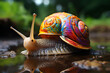 Rainbow snail in nature above water