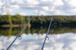 Rod tips on a lake, carpfishing, fishing rods