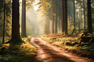 Wall Mural - hiking on a forest trail