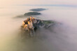 Aerial view of Spiš Castle - one of the most impressive castles in Central Europe during sunrise