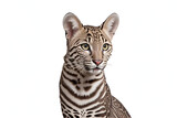 An ocelot portrait on an isolated empty white background - Generative AI